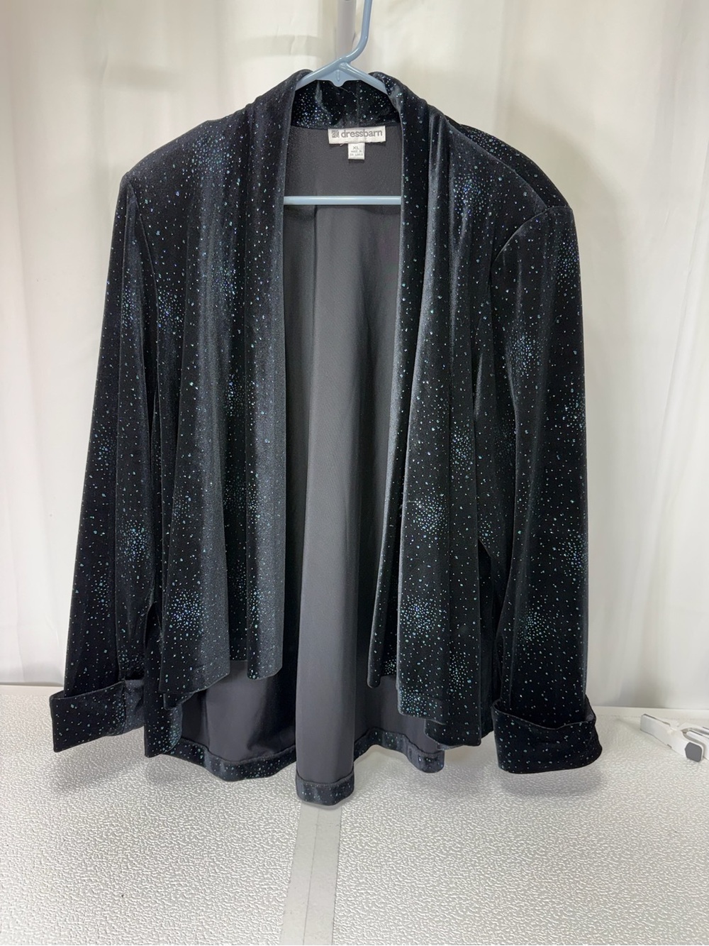 dressbarn Black Velvet Sparkle Open-Front Blazer 4236